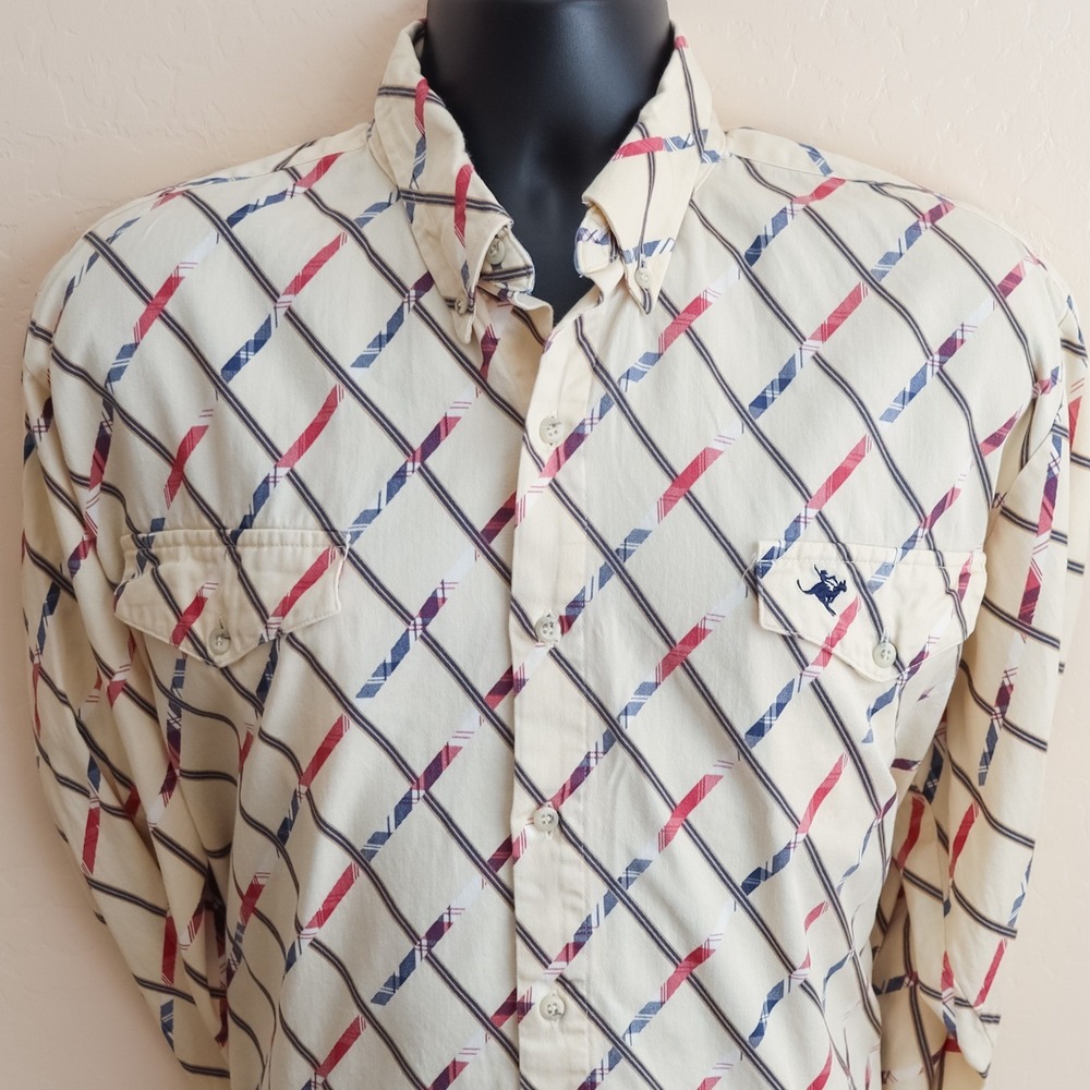 Vintage Lone Roo by Roper Western Flannel Shirt Men's XL Black Cream Check USA